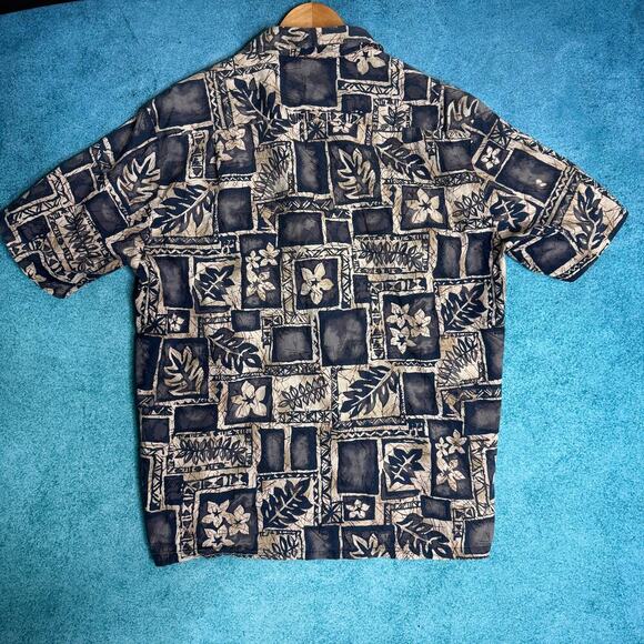 Vintage Hawaiian Reserve Shirt Floral Blue Cream Tan Aloha Button Up L - Picture 2 of 14